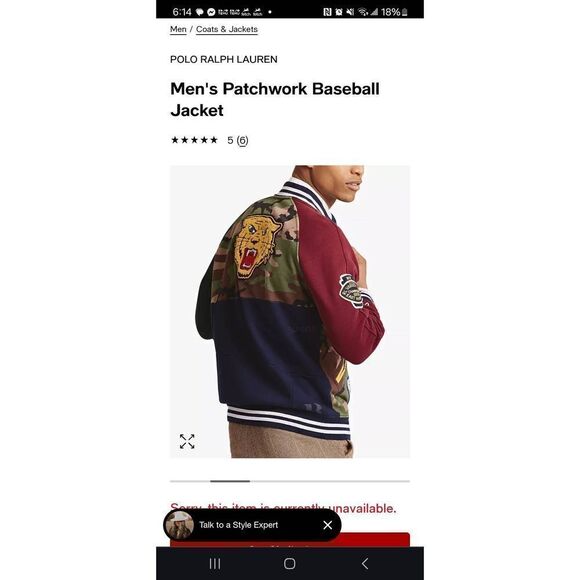 Polo Ralph Lauren Tiger Fleece Bomber Patch P Wing Varsity Camo Jacket Size M - Picture 3 of 8